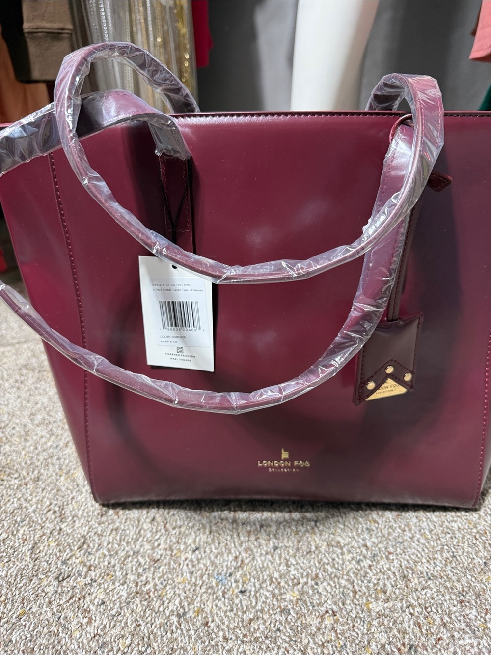London Fog Burgundy Structured Tote with Top Handles